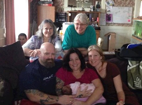 Highland Midwife birth team in Goldendale, with one of our new babies, Feb 2014